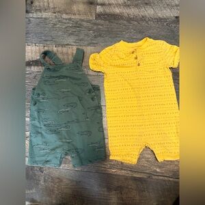 Joe fresh 18-24 months Green Alligator Print Overalls and yellow romper summer